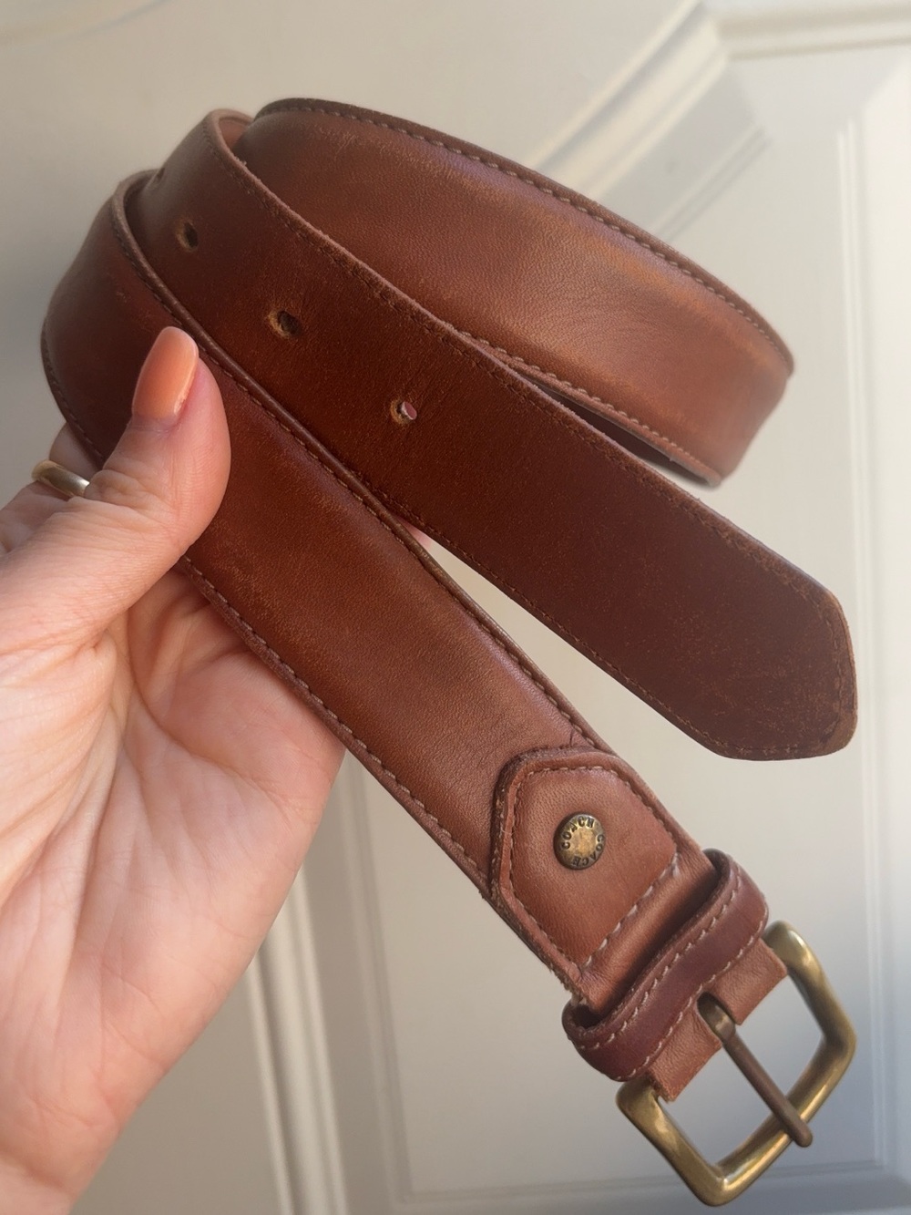 Vintage Coach Leather British Tan Brass Buckle Belt - Picture 2 of 7